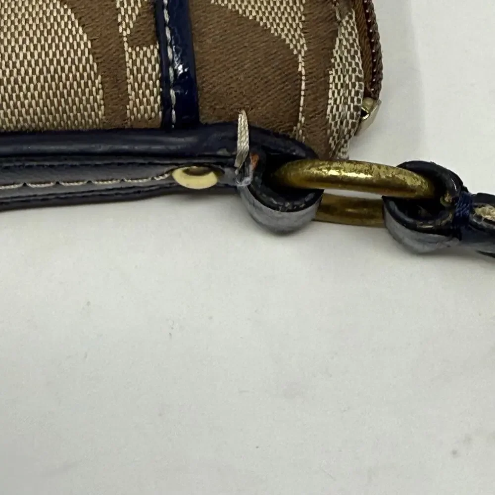 Coach Legacy Signature Stripe Swingpack Crossbody Bag Khaki Navy Canvas Purse